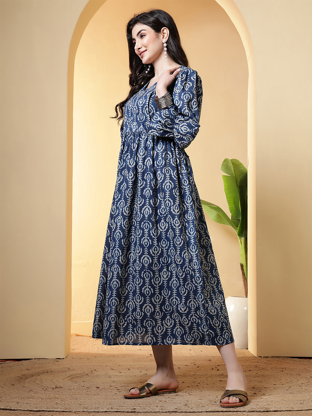 Blue Printed Dress for Women | LASVINI - Redefining Indian Fashion with Elegance