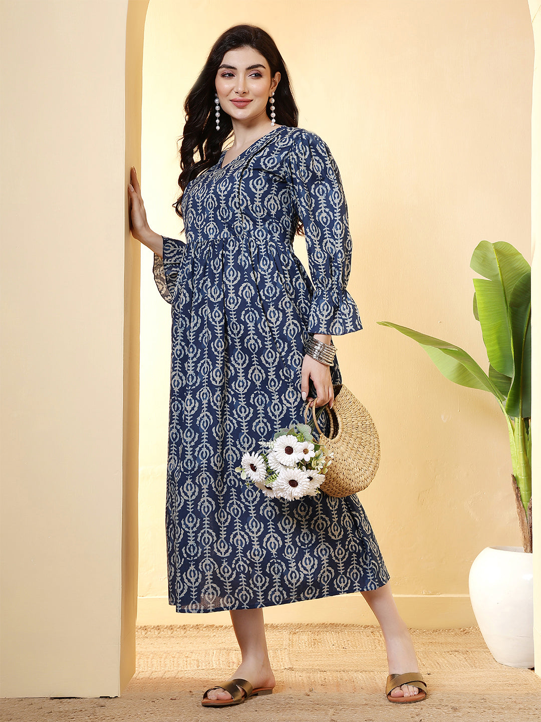 Blue Printed Dress for Women | LASVINI - Redefining Indian Fashion with Elegance