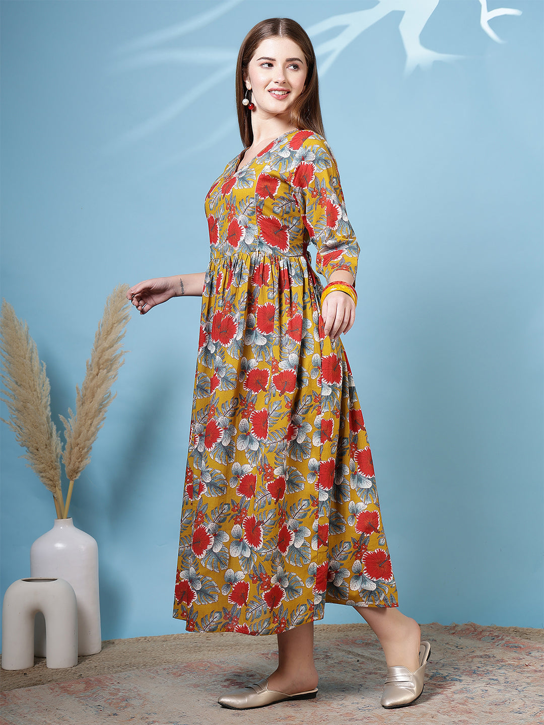 Women Multicolor Printed Flared Dress | LASVINI - Redefining Indian Fashion with Elegance