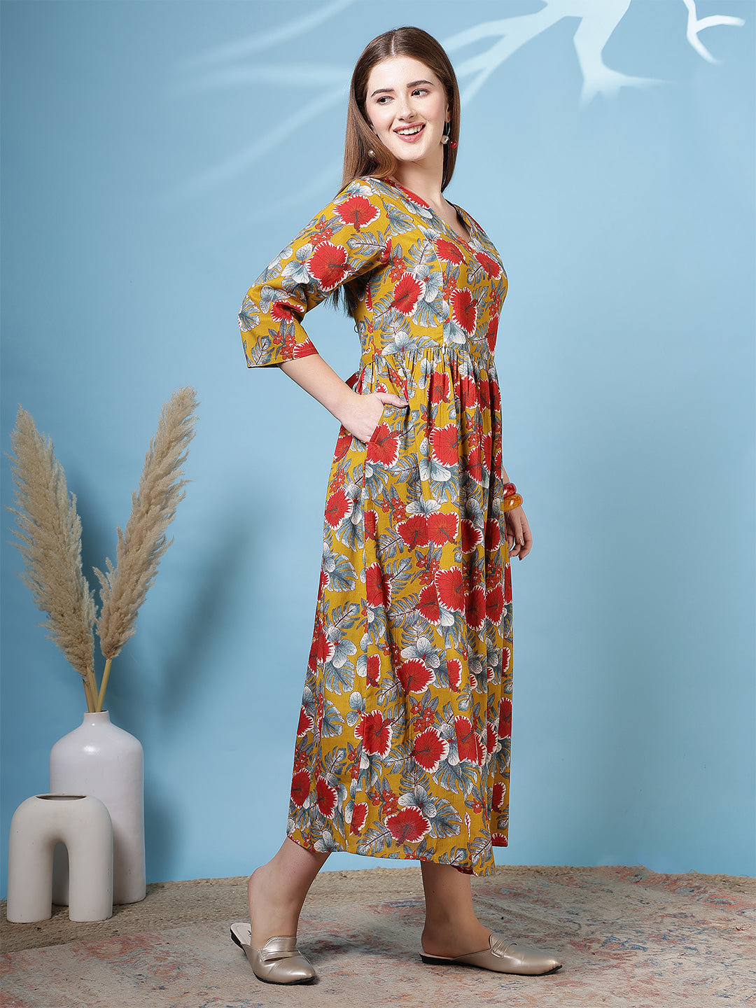Women Multicolor Printed Flared Dress | LASVINI - Redefining Indian Fashion with Elegance