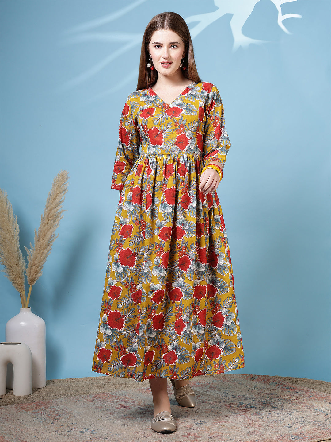 Women Multicolor Printed Flared Dress | LASVINI - Redefining Indian Fashion with Elegance