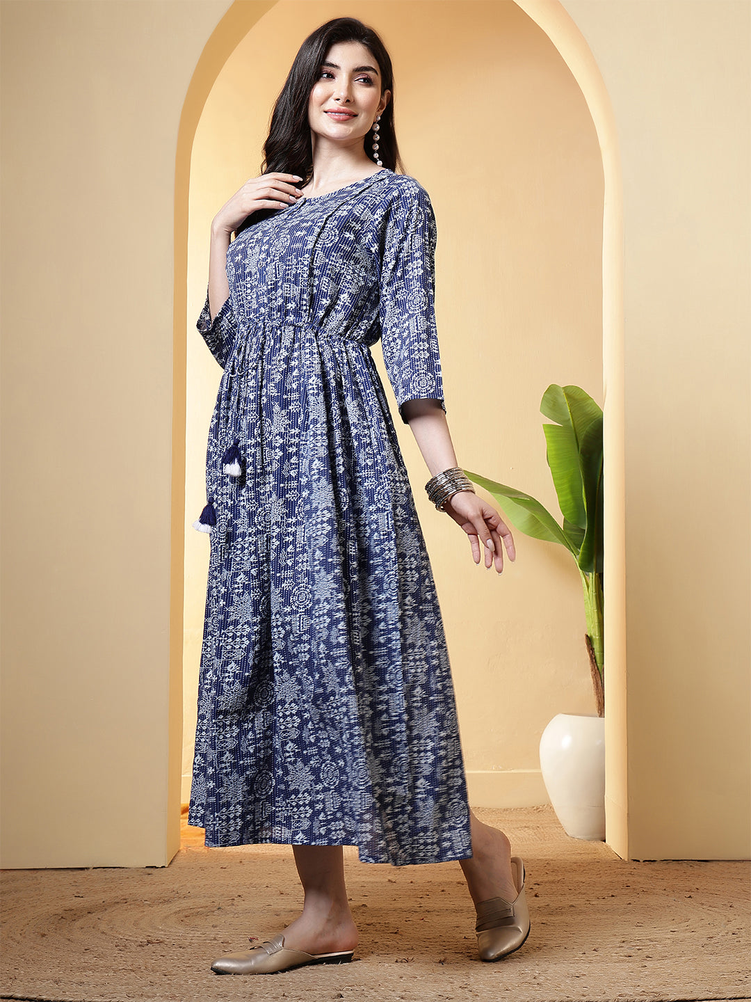 Blue Printed Dress for Women | LASVINI - Redefining Indian Fashion with Elegance