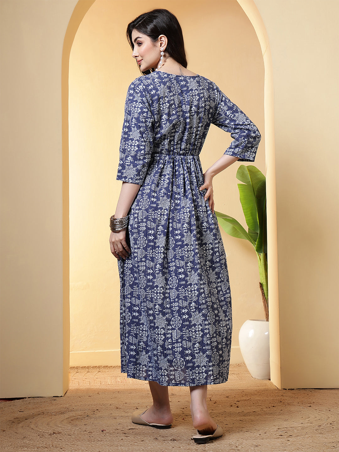 Blue Printed Dress for Women | LASVINI - Redefining Indian Fashion with Elegance