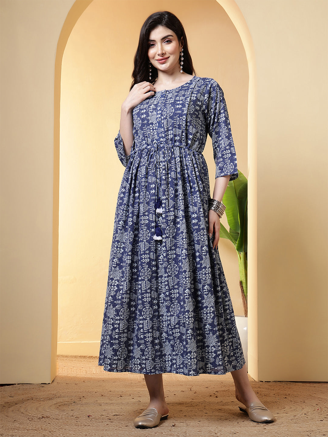 Blue Printed Dress for Women | LASVINI - Redefining Indian Fashion with Elegance