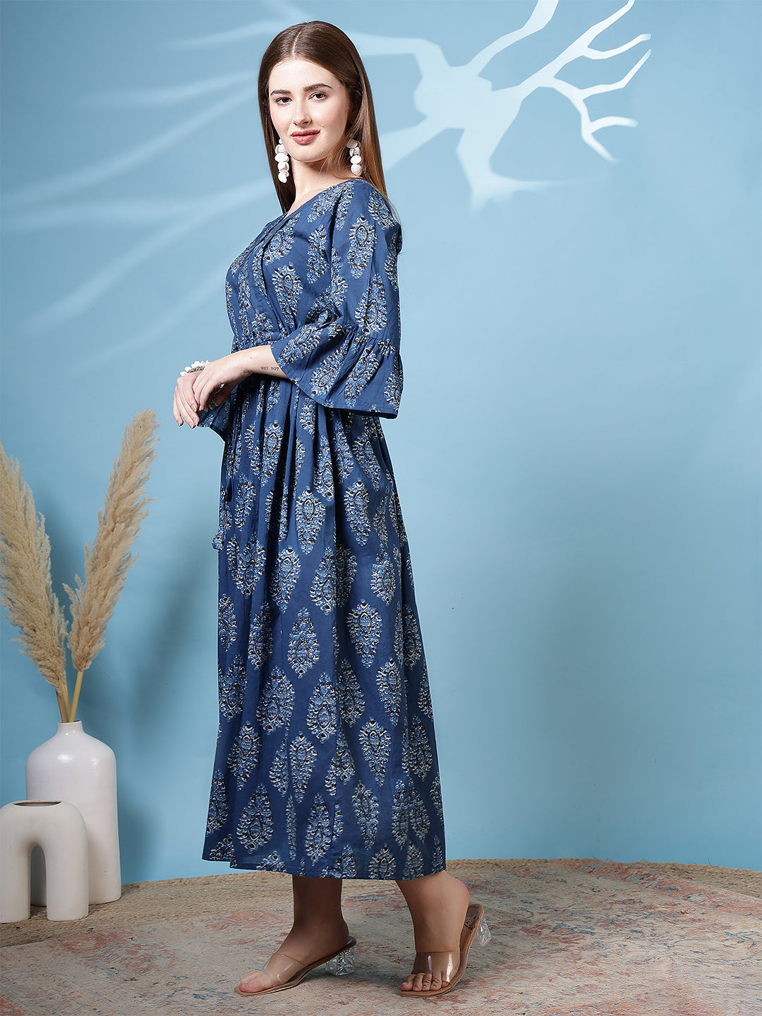 Blue Printed Dress fro Women | LASVINI - Redefining Indian Fashion with Elegance