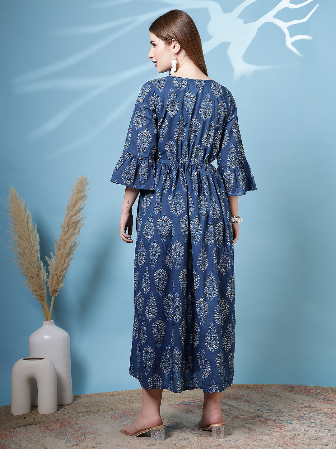 Blue Printed Dress fro Women | LASVINI - Redefining Indian Fashion with Elegance