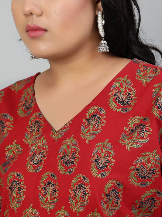 Women Red Ethnic Motifs Printed Regular Straight Kurta | LASVINI - Redefining Indian Fashion with Elegance