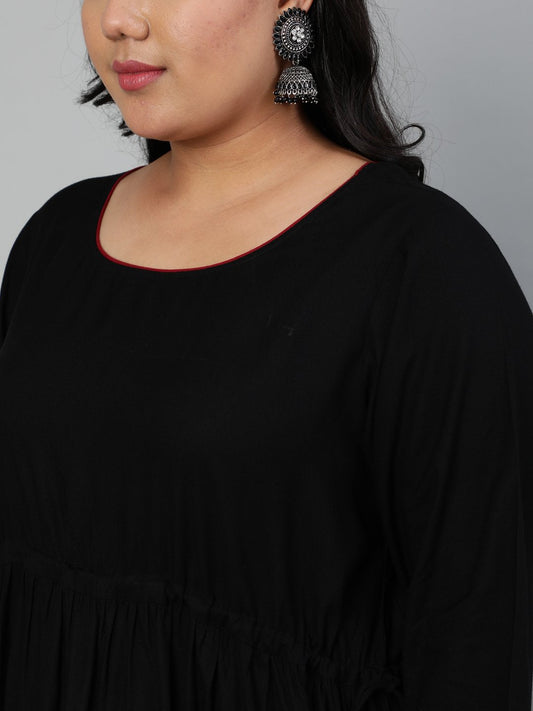 Women Solid Black Dress With Printed Dupatta | LASVINI - Redefining Indian Fashion with Elegance