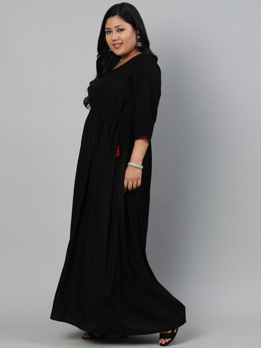 Women Solid Black Dress With Printed Dupatta | LASVINI - Redefining Indian Fashion with Elegance