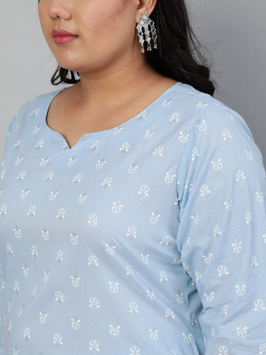 Women Powder Blue Printed Kurta With Plazo & Dupatta | LASVINI - Redefining Indian Fashion with Elegance