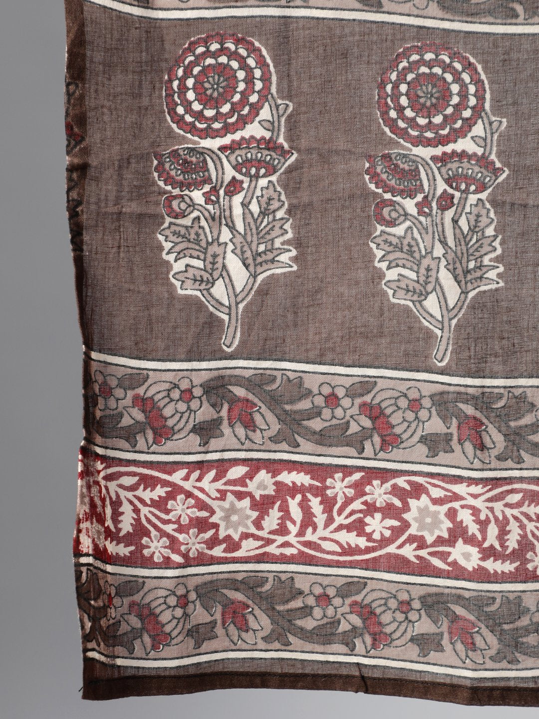Women Maroon & Taupe Floral Printed Kurta With Plazo & Dupatta | LASVINI - Redefining Indian Fashion with Elegance