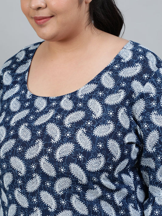 Plus Size Women Blue Printed Night Suit With Half Sleeves | LASVINI - Redefining Indian Fashion with Elegance