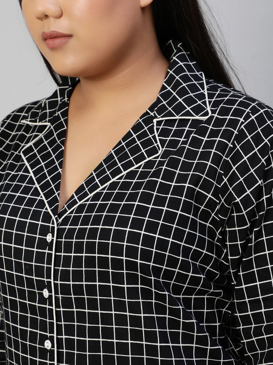 Women Black Checked Night Suit | LASVINI - Redefining Indian Fashion with Elegance