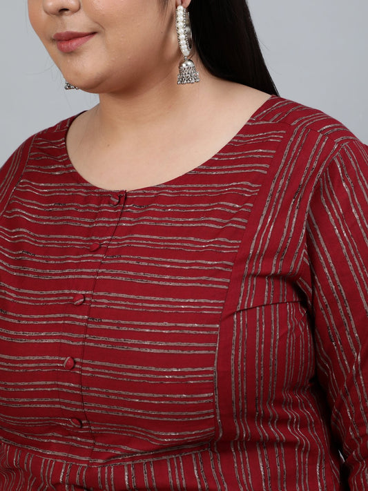 Plus Size Women Maroon Printed Straight Kurta With Palazo & Dupatta | LASVINI - Redefining Indian Fashion with Elegance