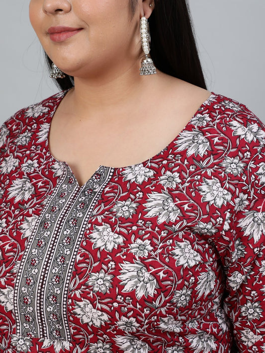 Plus Size Women Red Printed Straight Kurta With Palazo & Dupatta | LASVINI - Redefining Indian Fashion with Elegance