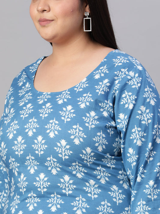 Women Blue Printed Straight Kurta With Plazo & Dupatta | LASVINI - Redefining Indian Fashion with Elegance