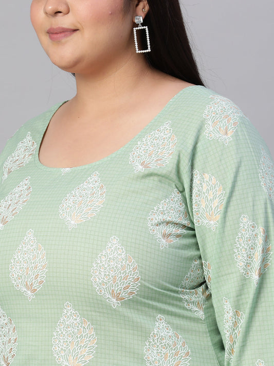Women Green Printed Straight Kurta With Plazo & Dupatta | LASVINI - Redefining Indian Fashion with Elegance