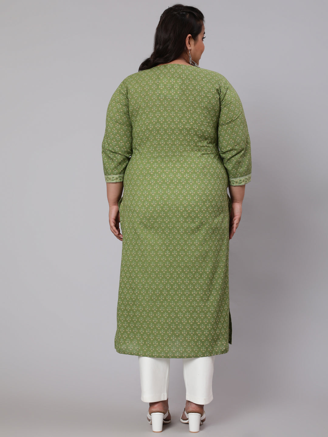 Women Plus Size Green Printed Straight Kurta | LASVINI - Redefining Indian Fashion with Elegance