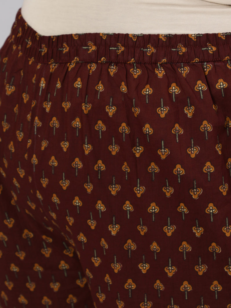 Plus Size Women Brown Printed Pure Cotton Kurta With Trousers & Dupatta | LASVINI - Redefining Indian Fashion with Elegance