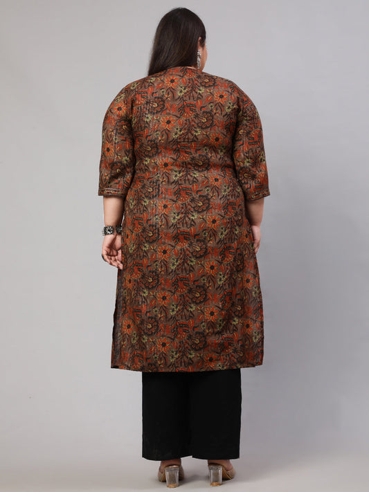 Women Plus Size Multi Printed Straight Kurta With Three Quarters Sleeves | LASVINI - Redefining Indian Fashion with Elegance