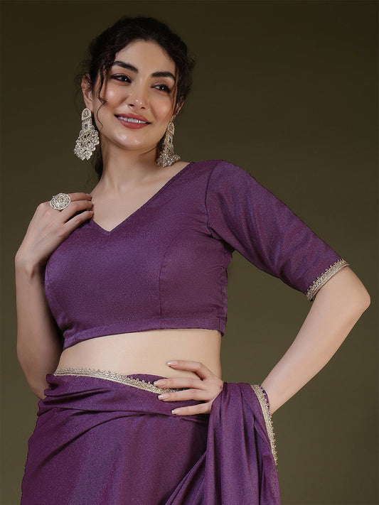 Burgundy Saree embellished with lace & Unstitched blouse | LASVINI - Redefining Indian Fashion with Elegance