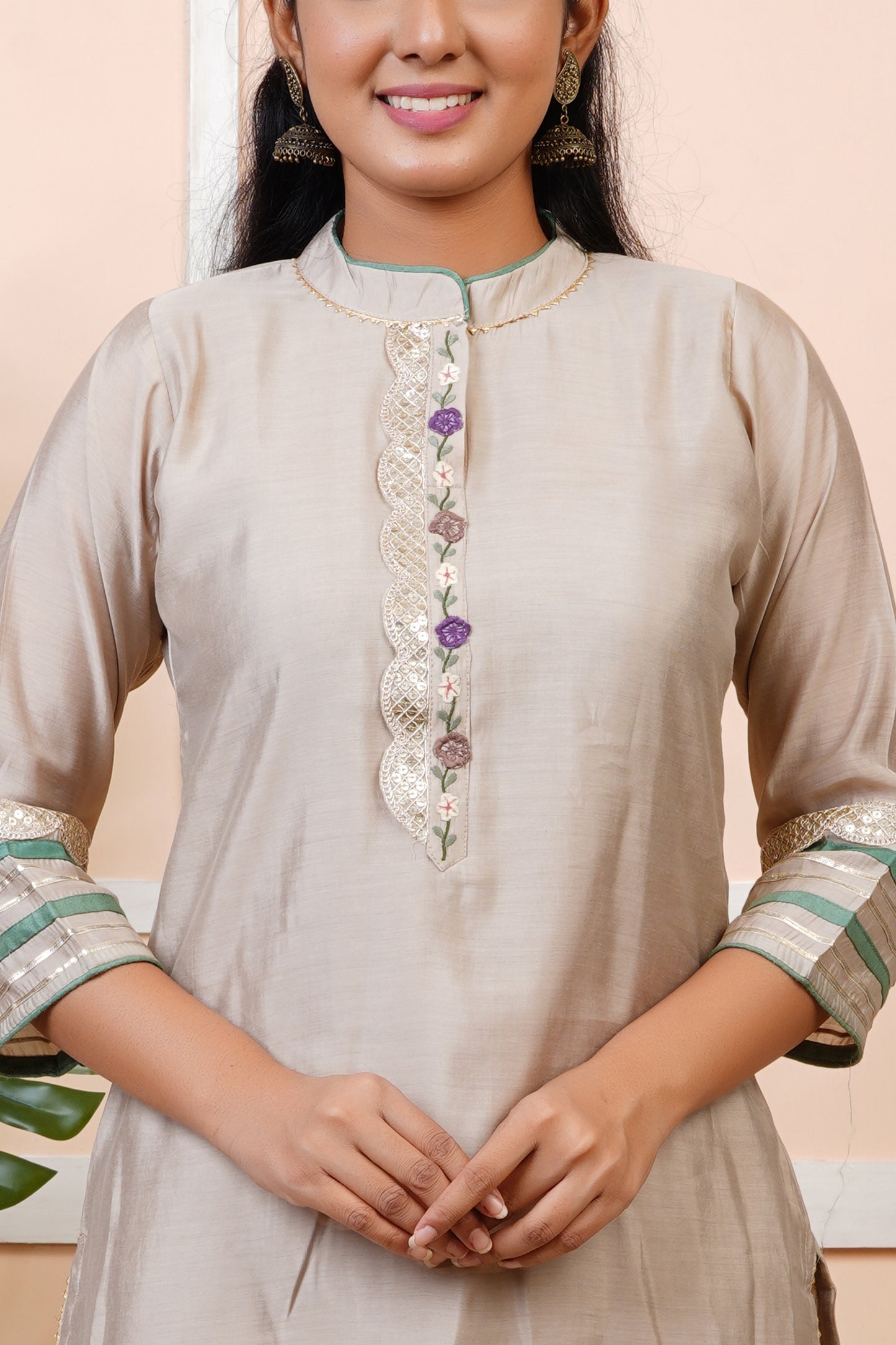 Women Grey Embroidered Modal Muslin Kurta Set With Dupatta
