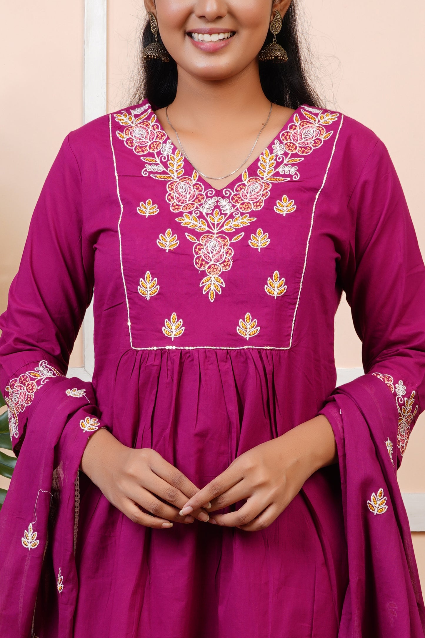 Women Mul Cotton Embroidery Straight Kurta Set with Dupatta | LASVINI