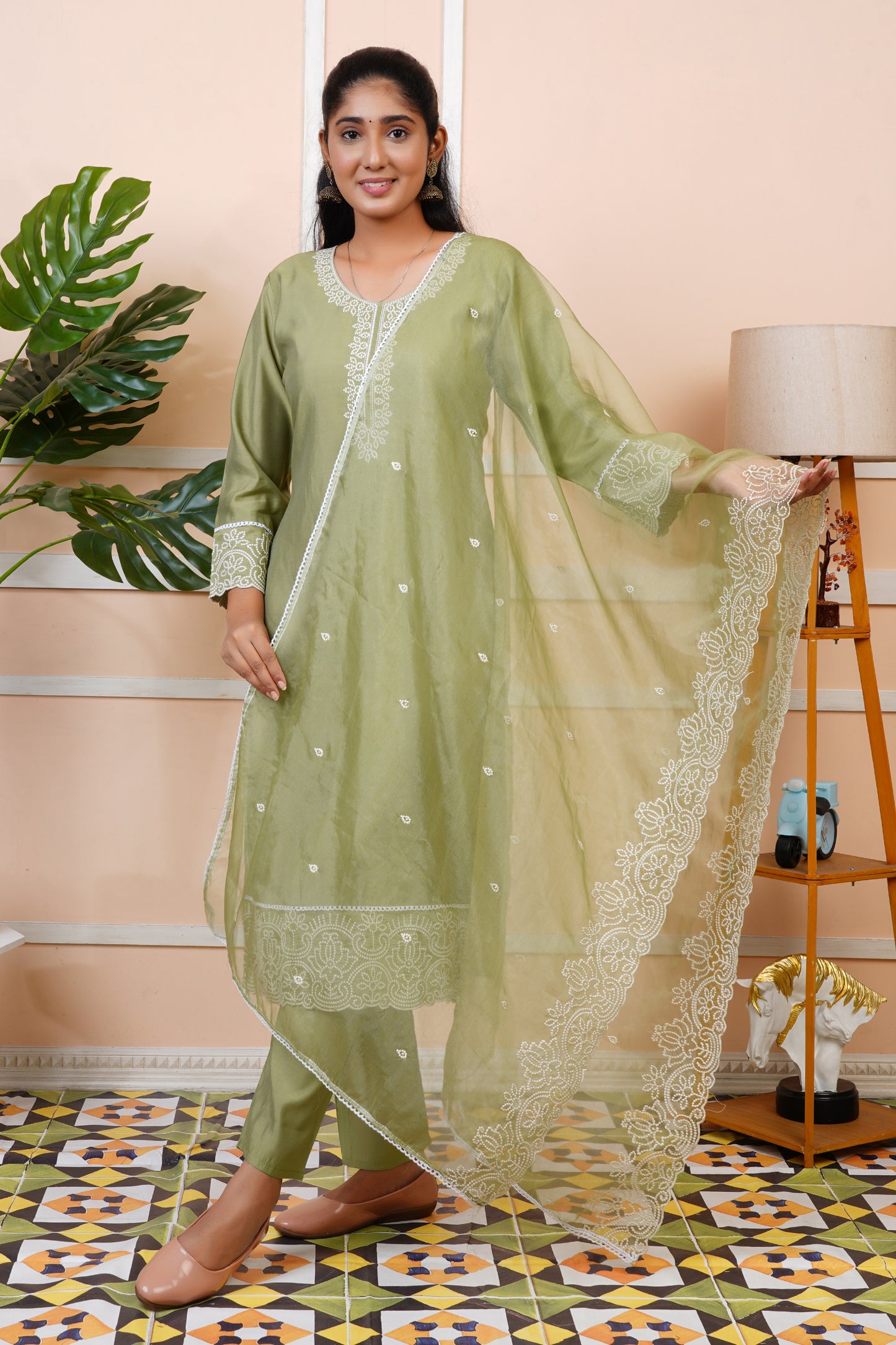 Women Silk Blend Embroidered Straight Kurta Set With Dupatta | LASVINI