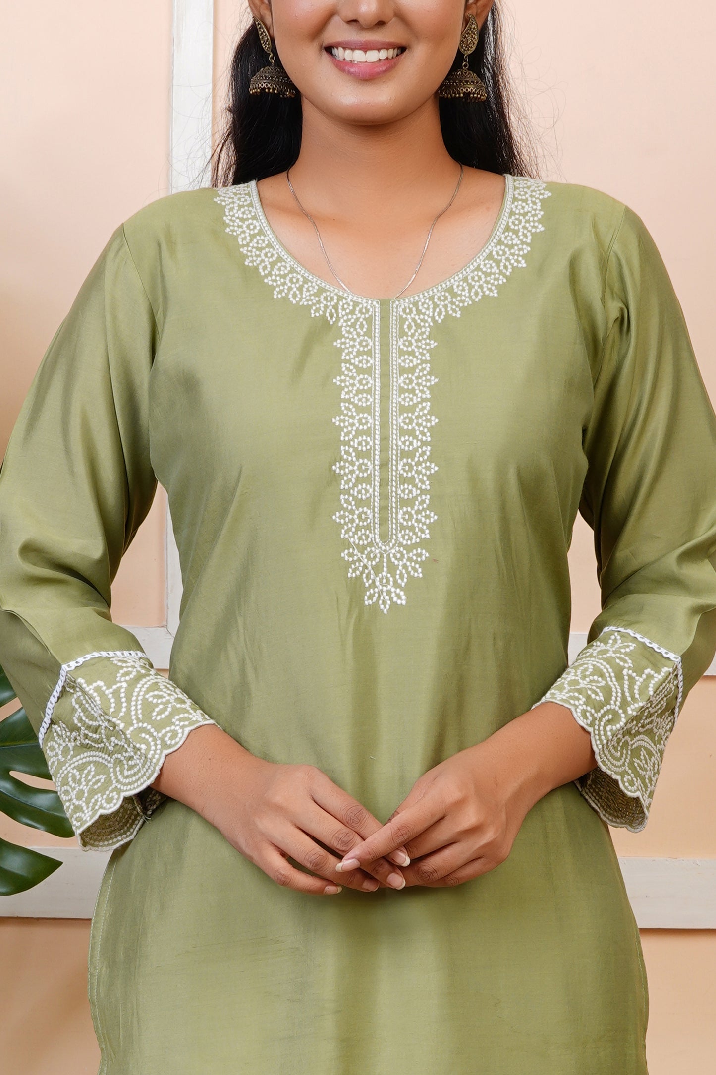 Women Silk Blend Embroidered Straight Kurta Set With Dupatta | LASVINI