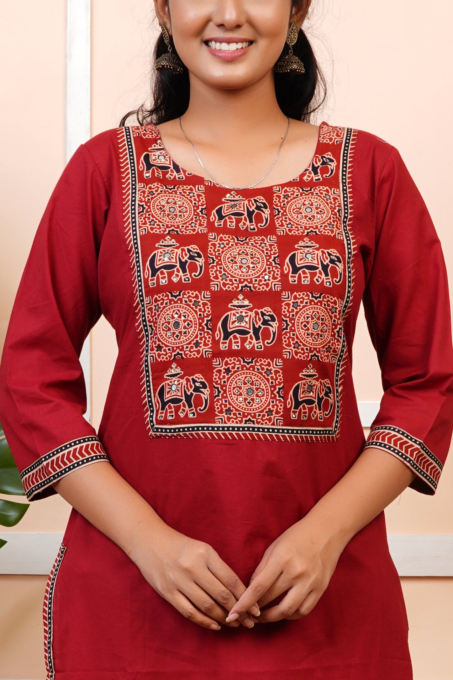 Women Red Printed Cotton Kurti Set with Dupatta | LASVINI
