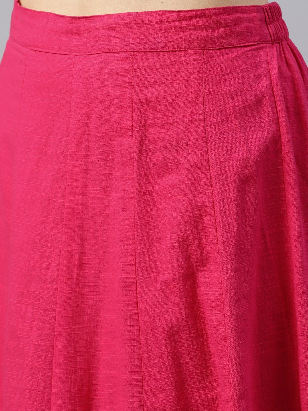 Floral Printed Round Neck 3/4Th Sleeve With A Slit Assymetric Kurta With Solid A-Line Skirt With Gota Detailing | LASVINI - Redefining Indian Fashion with Elegance