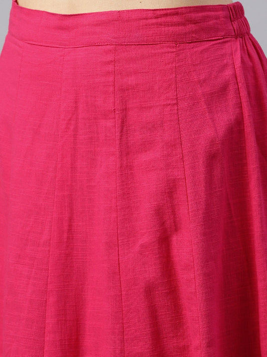 Floral Printed Round Neck 3/4Th Sleeve With A Slit Assymetric Kurta With Solid A-Line Skirt With Gota Detailing | LASVINI - Redefining Indian Fashion with Elegance