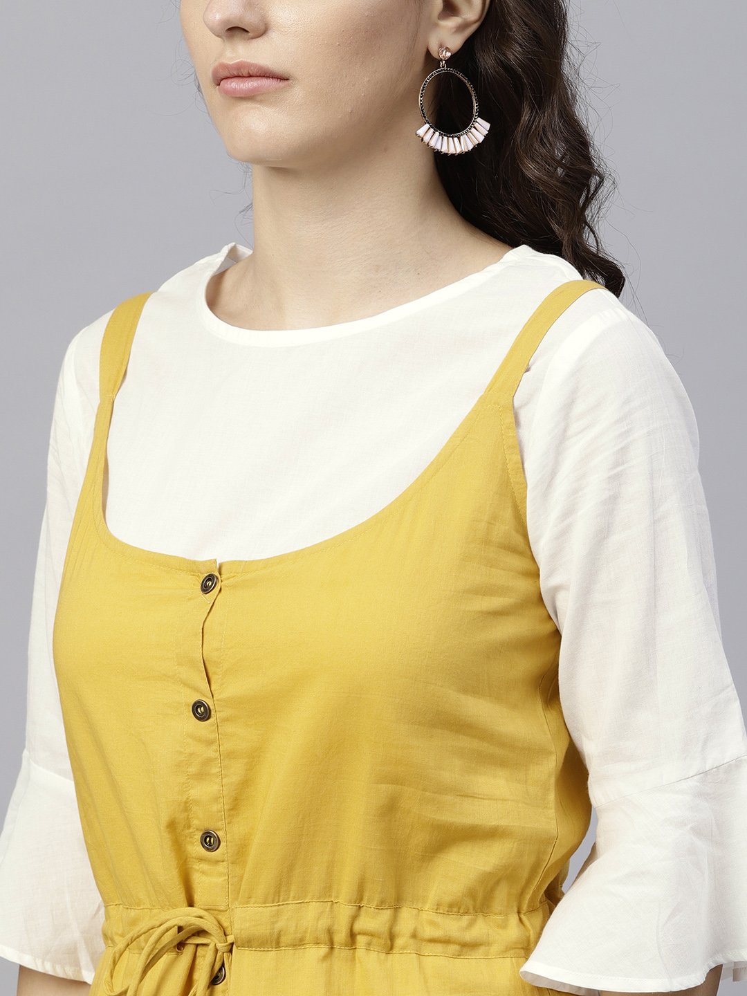 Solid Color Block Dress With Drawstring Style | LASVINI - Redefining Indian Fashion with Elegance