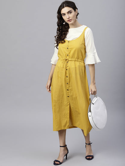 Solid Color Block Dress With Drawstring Style | LASVINI - Redefining Indian Fashion with Elegance