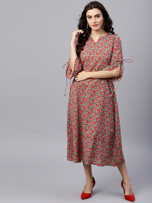 Floral Multi Printed A-Line Kurta With Keyhole Neck And 3/4 Sleeves | LASVINI - Redefining Indian Fashion with Elegance