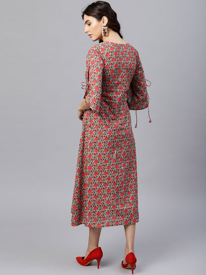 Floral Multi Printed A-Line Kurta With Keyhole Neck And 3/4 Sleeves | LASVINI - Redefining Indian Fashion with Elegance