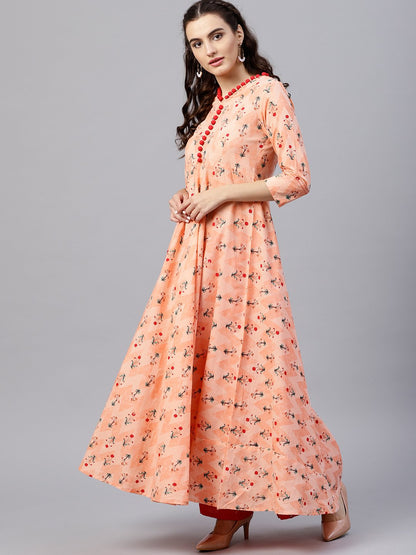 Floral Multi Printed A-Line Maxi Kurta With V-Neck And 3/4 Sleeves | LASVINI - Redefining Indian Fashion with Elegance
