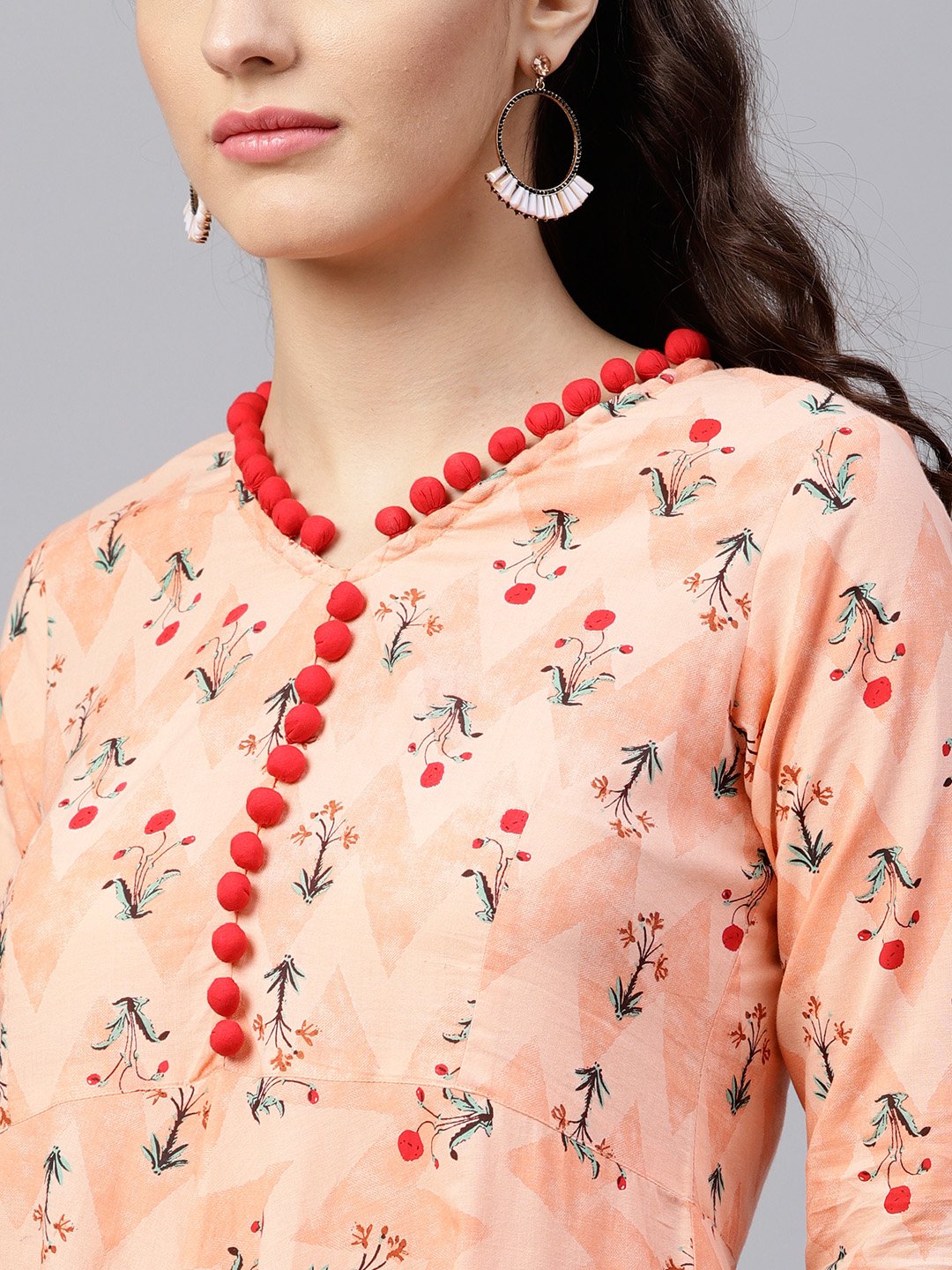 Floral Multi Printed A-Line Maxi Kurta With V-Neck And 3/4 Sleeves | LASVINI - Redefining Indian Fashion with Elegance