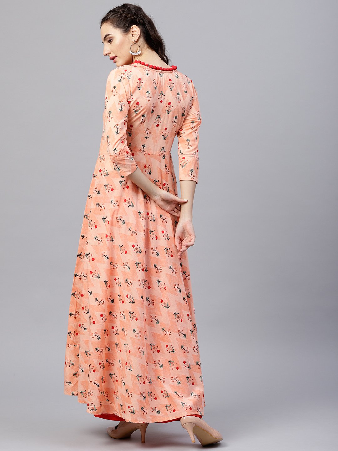 Floral Multi Printed A-Line Maxi Kurta With V-Neck And 3/4 Sleeves | LASVINI - Redefining Indian Fashion with Elegance