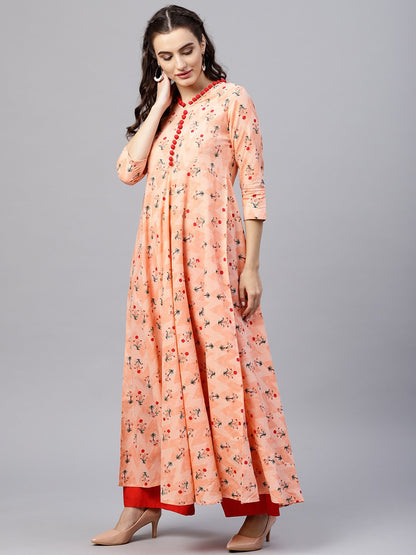Floral Multi Printed A-Line Maxi Kurta With V-Neck And 3/4 Sleeves | LASVINI - Redefining Indian Fashion with Elegance