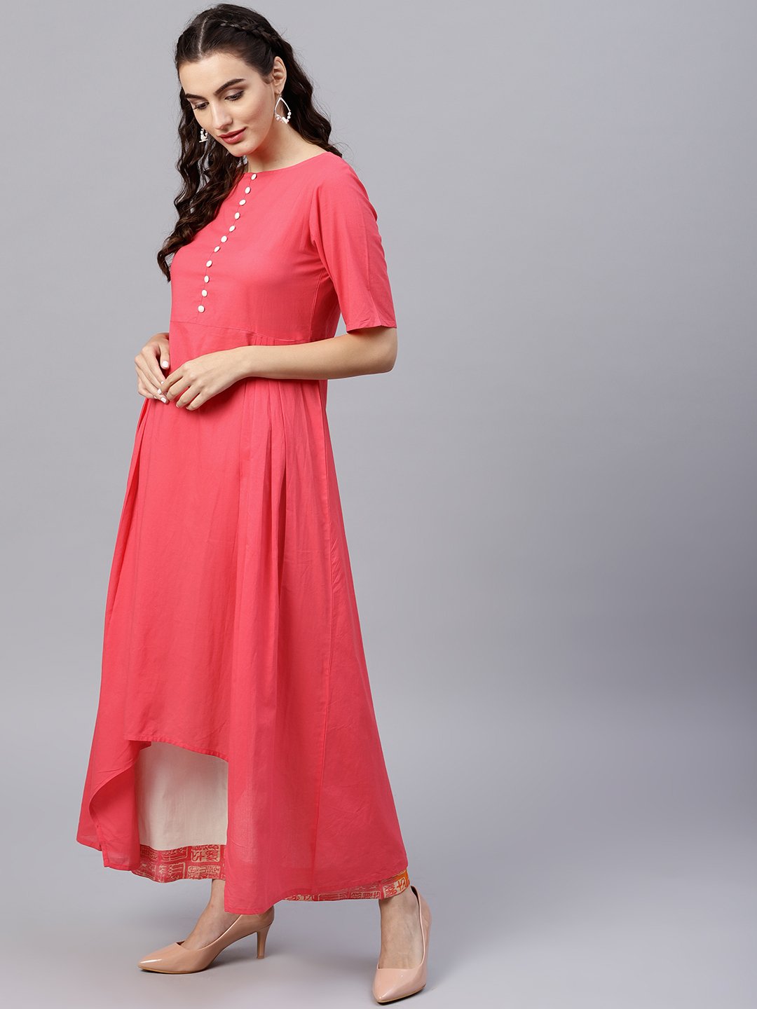 Round Neck Pink Kurta With Palazzo And Multi Colored Dupatta | LASVINI - Redefining Indian Fashion with Elegance