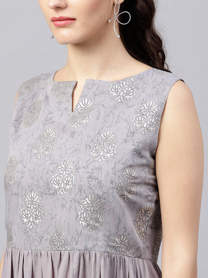 Sleeveless Grey Tiered Maxi Dress With Key Hole Neckline | LASVINI - Redefining Indian Fashion with Elegance