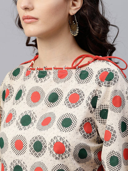 Multi Colored Dress With Boat Neck And 3/4 Flared Sleeves | LASVINI - Redefining Indian Fashion with Elegance