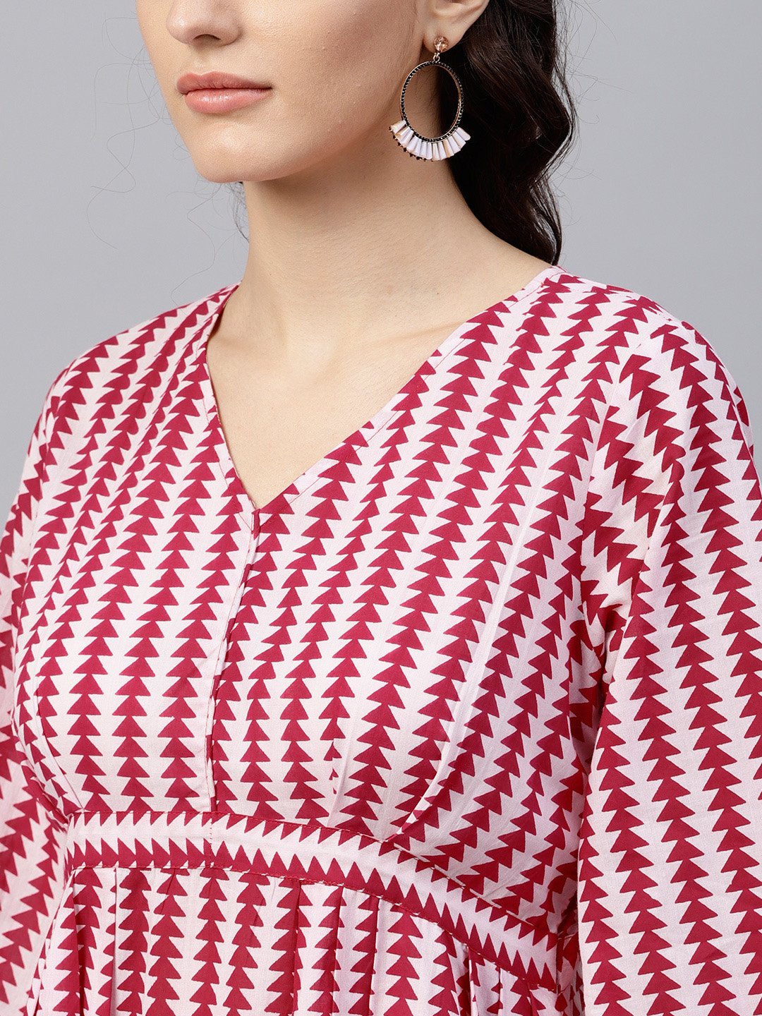 Pink And White Printed  A-Line Top Wth 3/4 Sleeves | LASVINI - Redefining Indian Fashion with Elegance