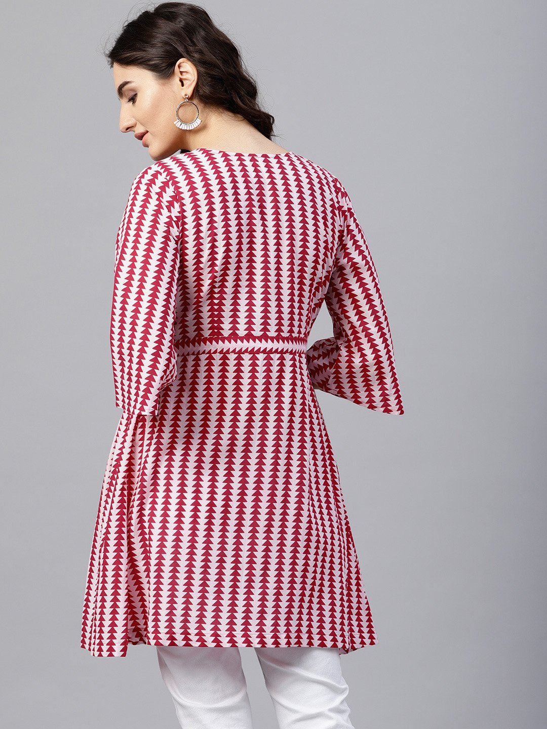 Pink And White Printed  A-Line Top Wth 3/4 Sleeves | LASVINI - Redefining Indian Fashion with Elegance