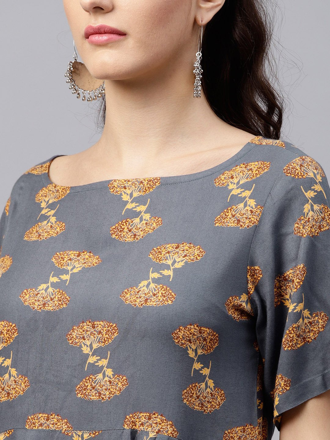 Blue Printed A-Line Kurta With Round Neck And Half Sleeves | LASVINI - Redefining Indian Fashion with Elegance