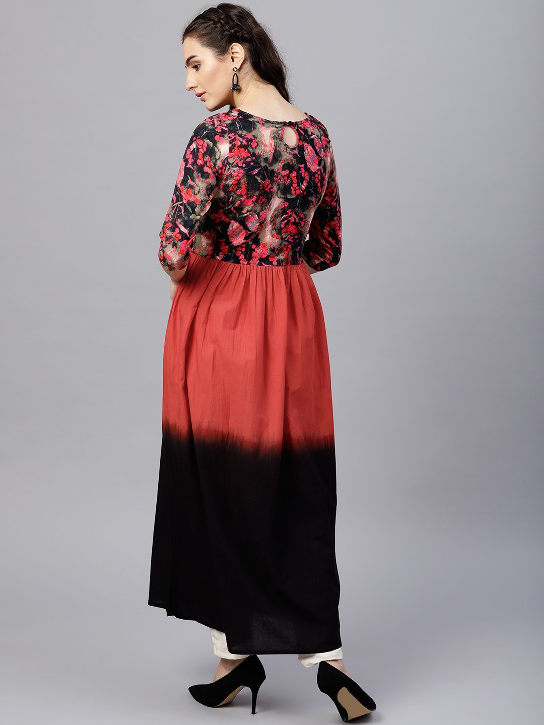 Multi Colored Maxi Kurta With Round Neck And 3/4 Sleeves | LASVINI - Redefining Indian Fashion with Elegance