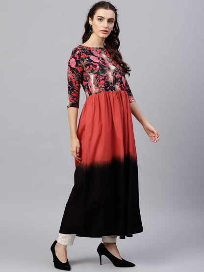 Multi Colored Maxi Kurta With Round Neck And 3/4 Sleeves | LASVINI - Redefining Indian Fashion with Elegance