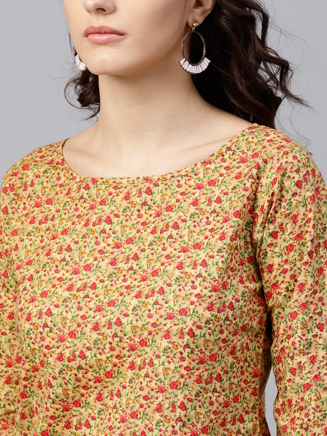 Multi Printed Top With Round Neck And 3/4 Flared Sleeves | LASVINI - Redefining Indian Fashion with Elegance