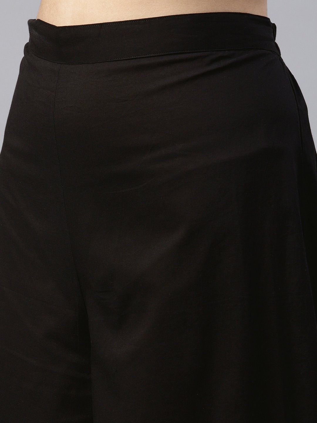 Black Round Neck Kurta With Frond Emblishment And Palazzo | LASVINI - Redefining Indian Fashion with Elegance